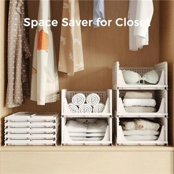 Stackable Plastic Storage Bins Foldable Closet Organizer Drawer Baskets - Picture 6 of 7